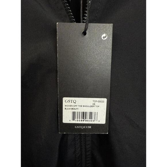 GSTQ Woven Off The Shoulder Top Womens Extra Small Black Beauty Zip Pullover New - Picture 6 of 6
